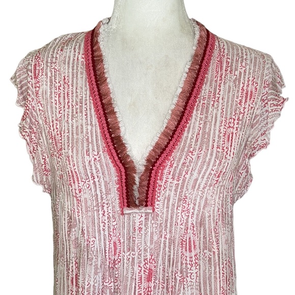 Poupette St Barth Sasha Pink Floral Fringe Crochet Pintuck Babydoll Dress  XS - Picture 5 of 16